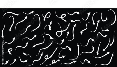 Abstract calligraphic pattern with white lines on black background