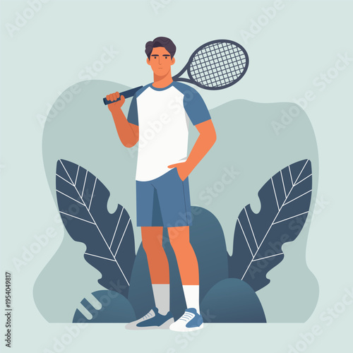 Young Male Tennis Player Standing Confidently With Racket Outdoors In Casual Sports Portrait