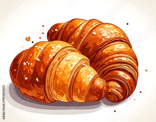Delicious golden brown croissants on plate.