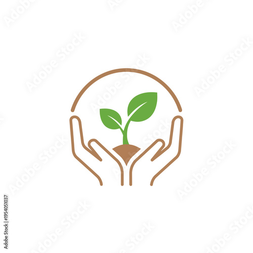 Hands cradling a green plant sprout.