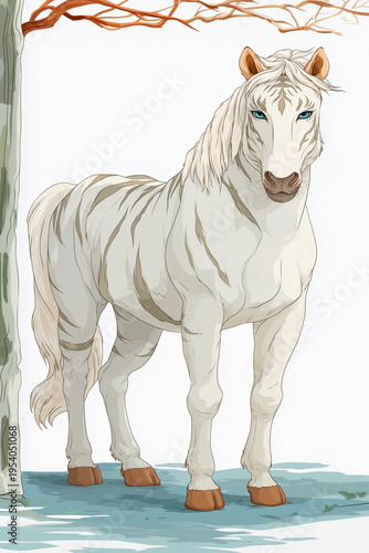 A white tabby horse
