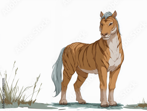 a tiger with a horse body, mountains and seas passing through Lu and Shu