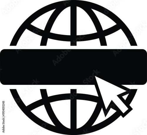 World wide web globe with cursor vector illustration, internet search bar icon, global network connectivity graphic isolated on white background, digital technology design.