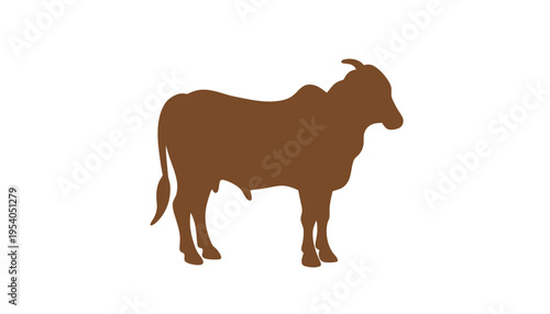 A brown cow silhouette standing on a white background