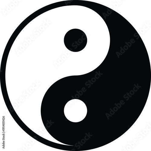 Yin Yang symbol, traditional Chinese philosophy, balance of opposites, black and white dualism, harmony icon, isolated vector illustration, Zen art.