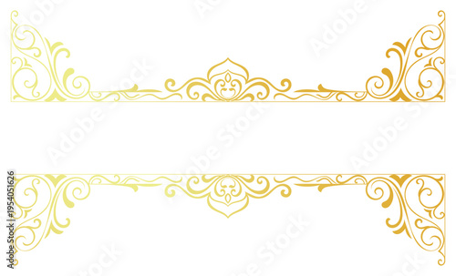 Vintage gold line art, scrolling lines for frames, vintage gold graphic elements.