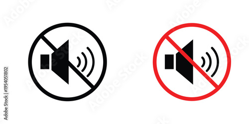 No sound signs in line art style on white background for graphic and web design.