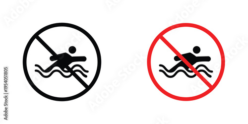 No swimming signs in line art style on white background for graphic and web design.