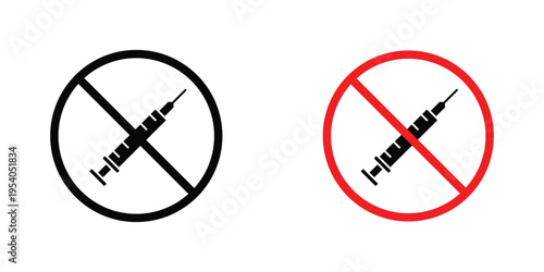 No syringe signs in line art style on white background for graphic and web design.