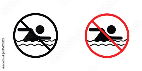 No swimming signs in line art style on white background for graphic and web design.
