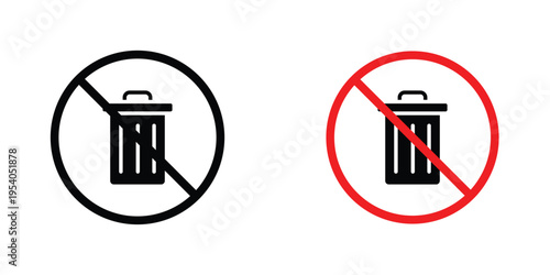 No trash icon in line art style on white background for graphic and web design.