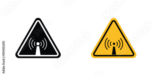 Non ionizing radiation hazard signs in line art style on white background for graphic and web design.