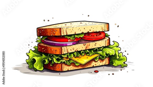 Delicious Hand Drawn Sandwich Illustration.