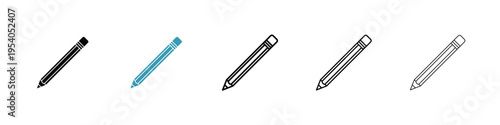 Pencil icon in line art style on white background for graphic and web design.