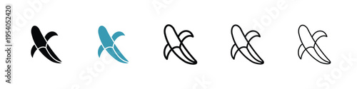 Peeled banana icon in line art style on white background for graphic and web design.