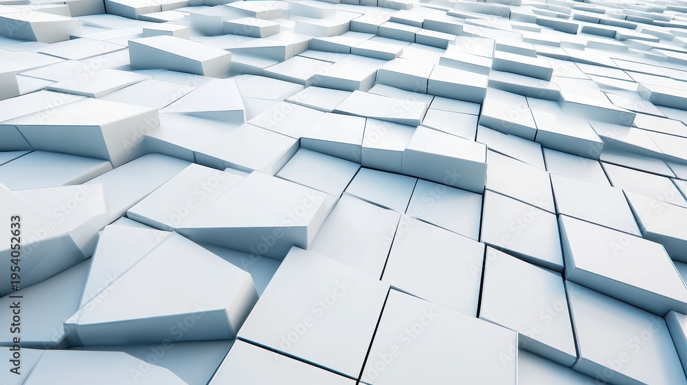 Fototapeta premium Dynamic geometric white cube abstract surface texture with soft light and shadow play