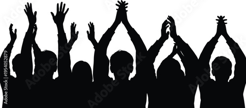 Crowd Silhouette of People Clapping and Raising Hands in Celebration During a Concert Music Festival Party Event or Religious Worship Service