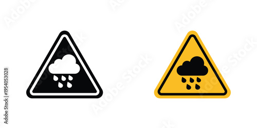 Rain warning signs in line art style on white background for graphic and web design.