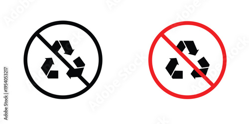 Recycle prohibition signs in line art style on white background for graphic and web design.