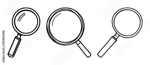 Magnifying glasses set with simple black outline icon visually depicting a search function featuring magnifier, search, icon with graphic and vector