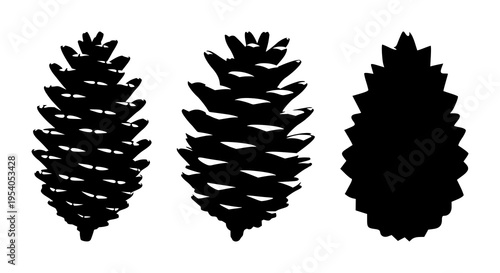 Pinecone silhouette set with simple black line illustration featuring pinecone, nature, tree with evergreen and conifer