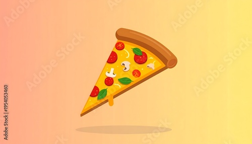 Delicious Italian Pizza Slice Floating Food.
