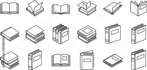 Book icons, linear vector illustration of notebook library, education symbol for school learning, literature and reading study element