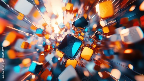 Futuristic abstract digital cubes representing advanced technology and data processing in vibrant colors.