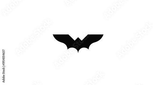 A simple, black bat silhouette, a stylized shape against a stark white backdrop