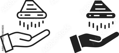 WebMinimalist black and white technology energy beam hand icons, futuristic symbolic design representing offering, receiving, interaction, 