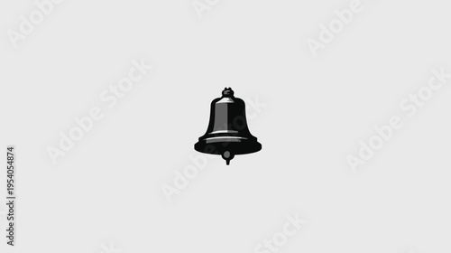 A grayscale illustration of a bell, centered on a light gray background