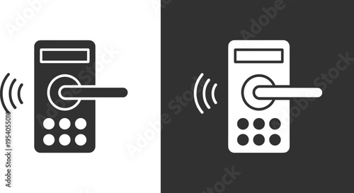 Modern electronic smart door lock icons with wireless signal, digital keypad, secure access control system illustration for home, office, apartment, and building security solutions.