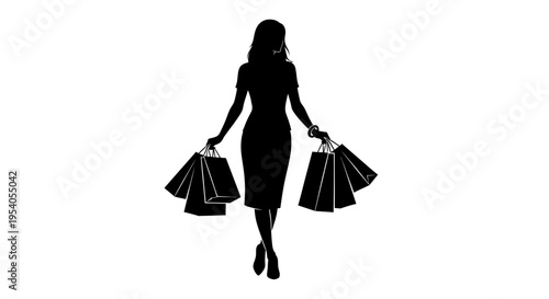 Woman walking away with shopping bags in both hands confidently