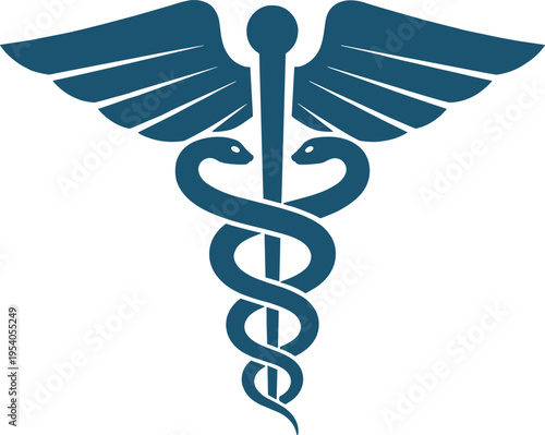 Solid silhouette vector caduceus medical symbol, winged staff with snakes icon for healthcare, pharmacy, and hospital medicine isolated illustration