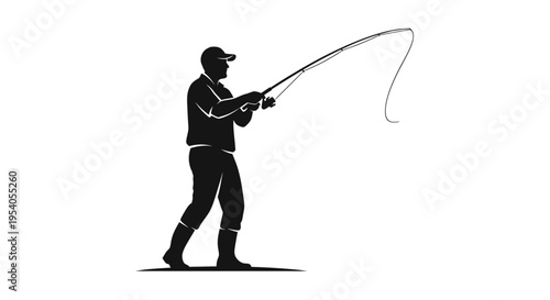 Man casting a fishing rod with a dynamic motion