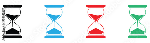 four hourglasses with colored sand representing time management and productivity
