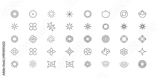 A collection of various abstract geometric shapes and symbols are displayed.