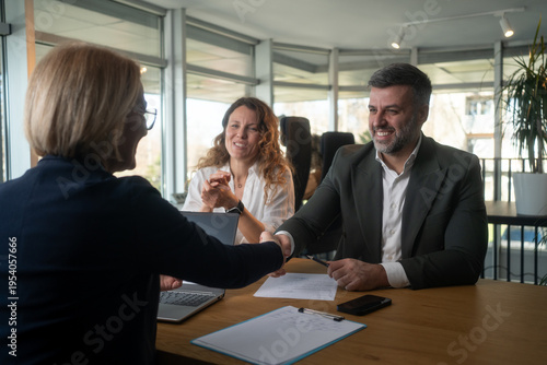 Family couple consultations with a lawyer or insurance agent.