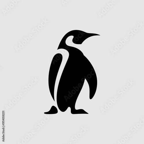 Minimalist black silhouette design of an emperor penguin standing in a profile side view posture isolated on white background, Vector, illustration