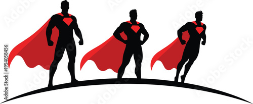 Superhero silhouettes with red capes vector illustration design graphic, heroism unity motivational art concept, black and red decorative creative collection