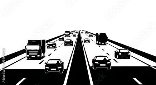 Tableau sur toile Black and white highway road traffic illustration