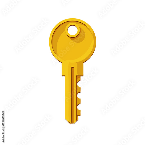 Yellow key isolated on white background. Represents concepts of security, access, and ownership, suitable for themes related to home, real estate, and personal belongings.