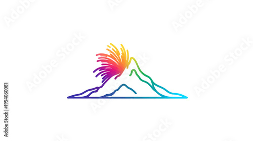 A vibrant, abstract illustration of a mountain erupting, showcasing a colorful explosion