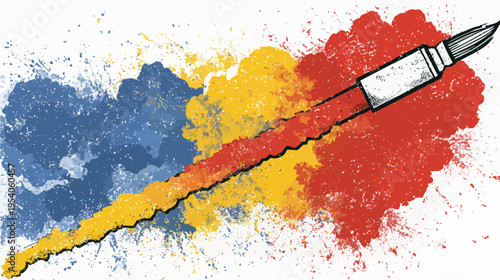 Colorful abstract artwork of a paintbrush leaving a trail, creating colorful splatters