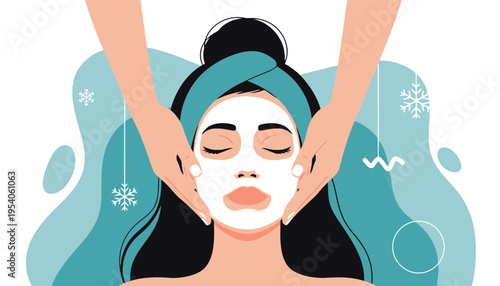 Face mask vector illustration of a woman receiving a facial treatment