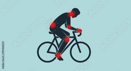 Cyclist experiencing pain while riding bicycle.