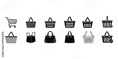 Collection of various shopping carts and handbags