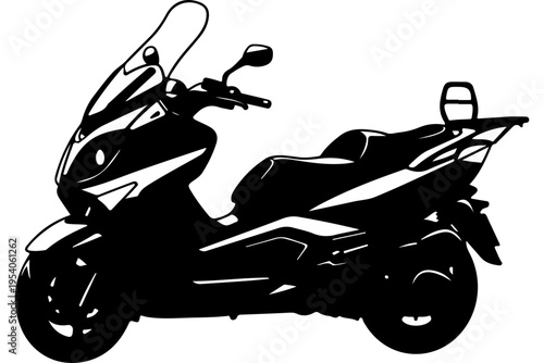 Black and White Line Art Motorcycle with Sidecar
