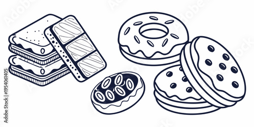 Assorted sweet treats and desserts cookies donuts chocolate bars