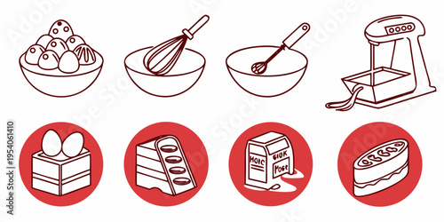 Baking ingredients and tools eggs flour sugar